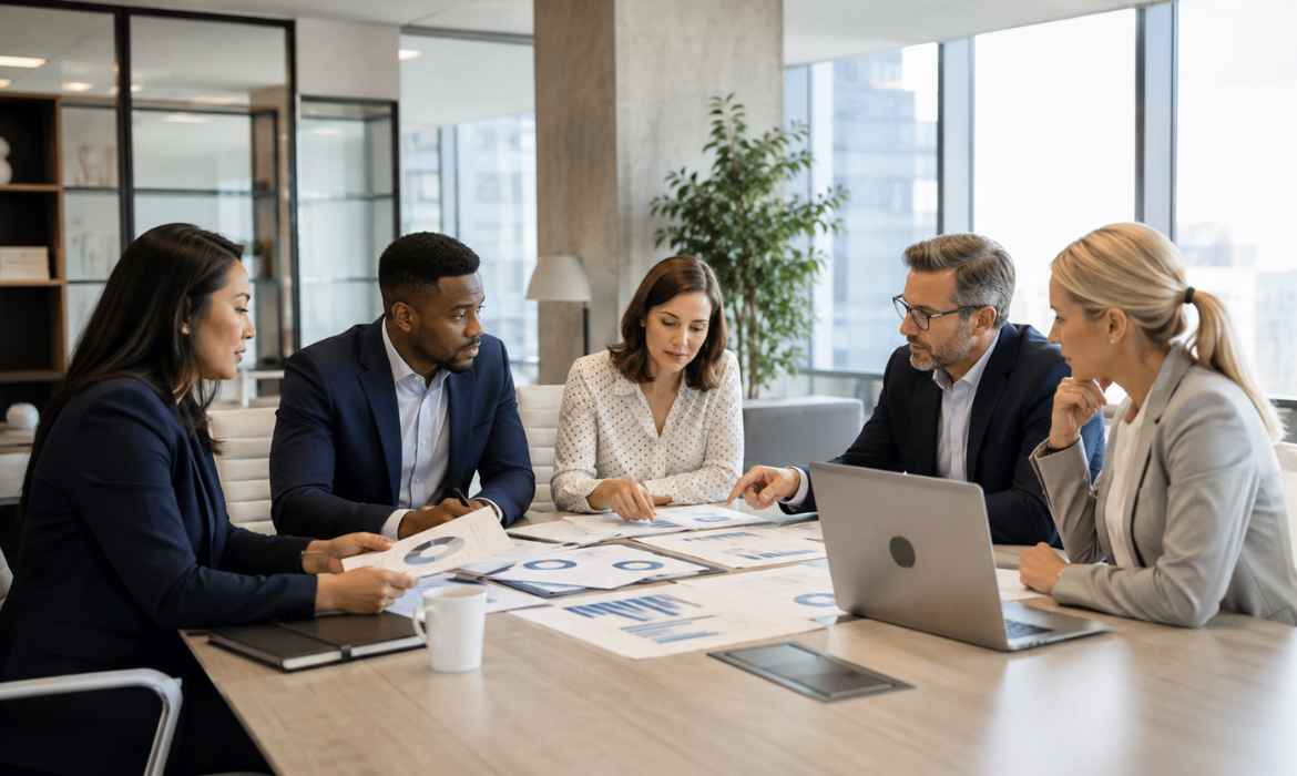 Modern B2B purchasing team evaluating vendors and solutions