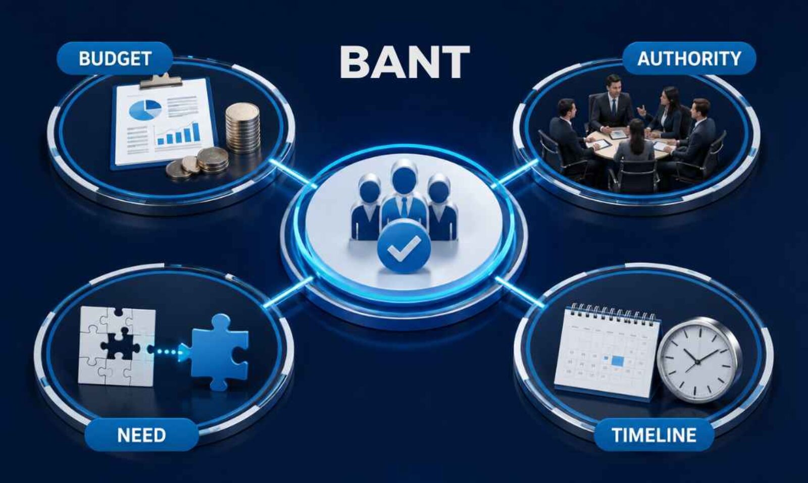 BANT framework for B2B lead qualification covering budget, authority, need, and timeline